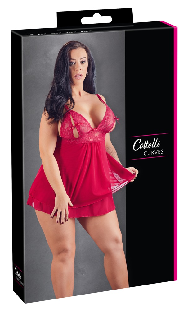 Rotes Babydoll mit geschlitzten Spitzen-Cups – Cottelli CURVES