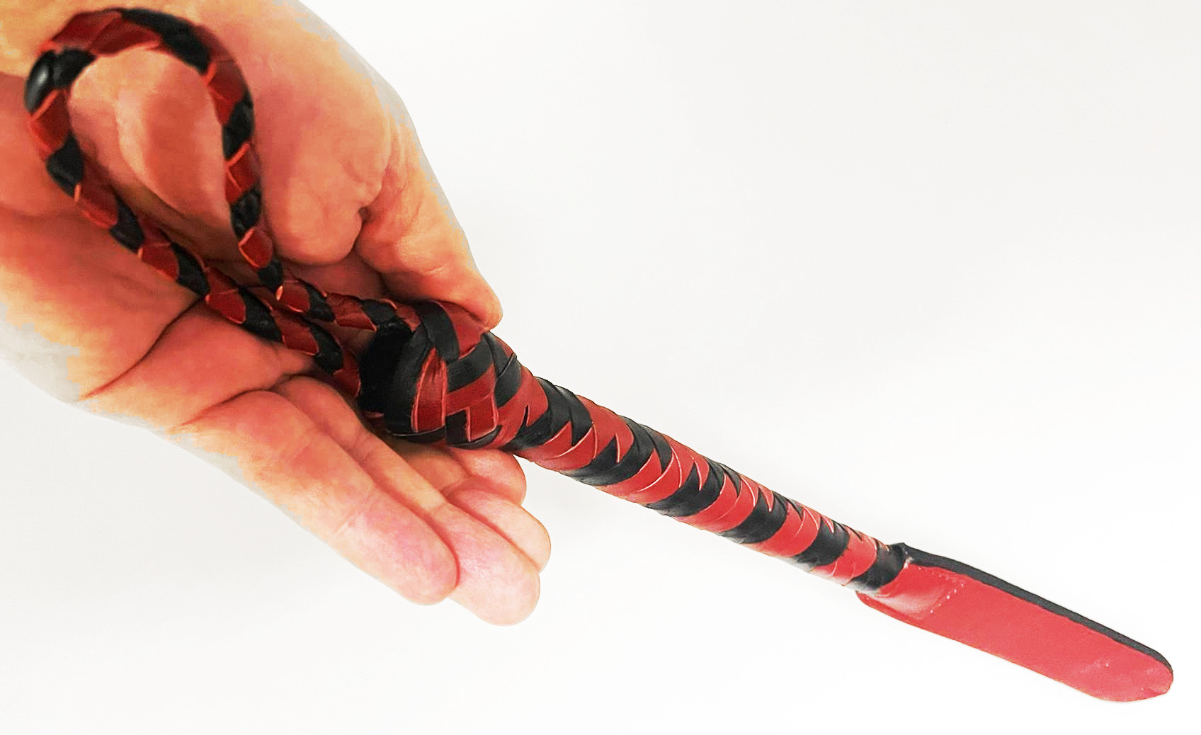 Kurzer Kantschu - Hochwertige Lederpeitsche mit Klatsche 36cm - RedBlack