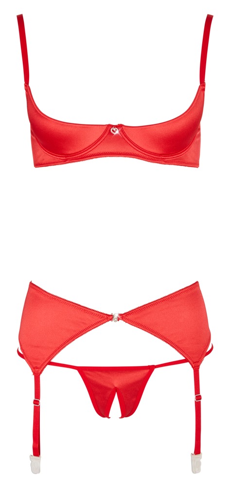 Rotes Hebe-Set mit Strapsgürtel und String – Cottelli LINGERIE
