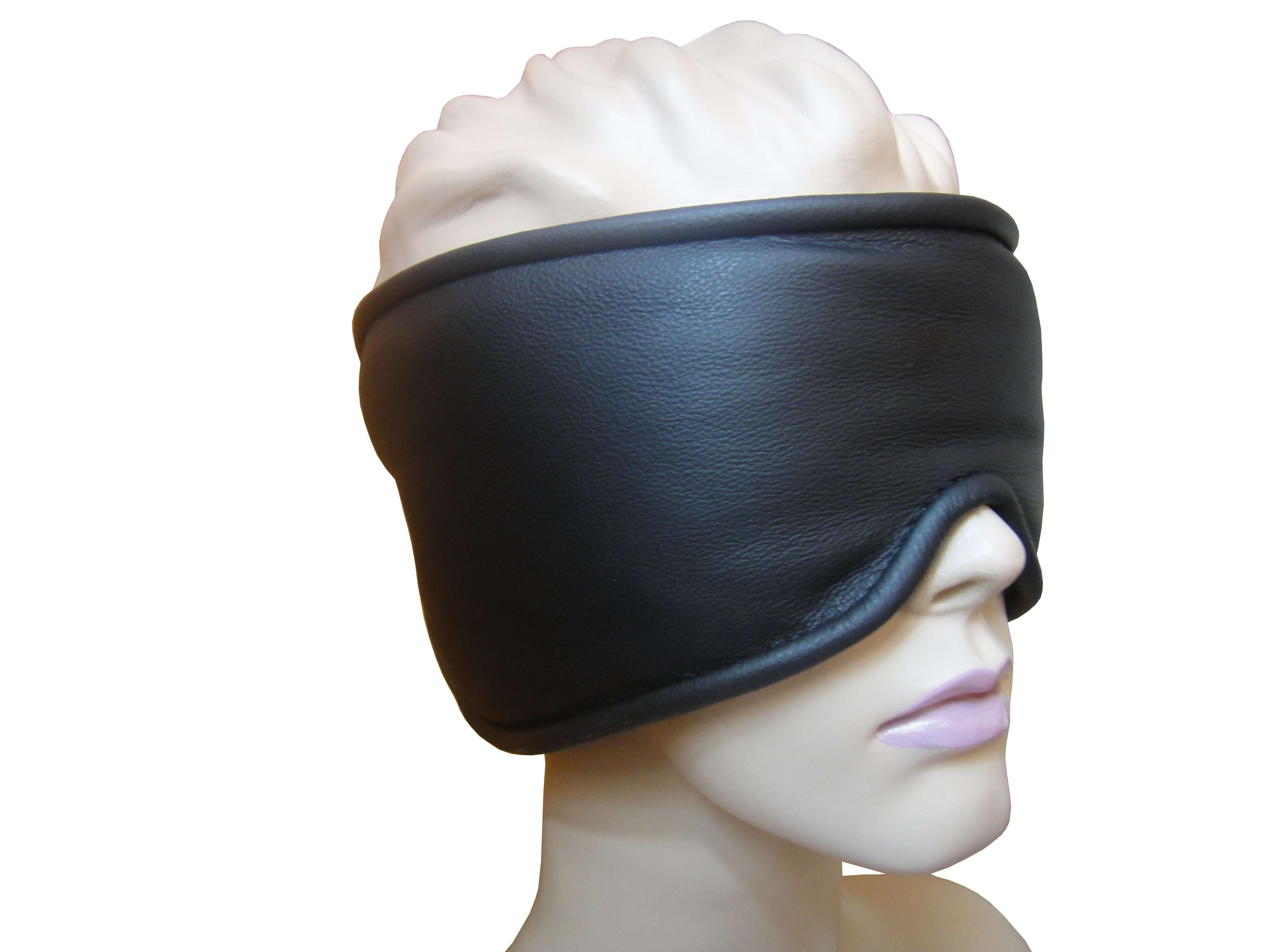 Leder Augenmaske extra lang verstellbar Schwarz