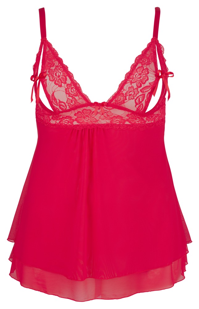 Rotes Babydoll mit geschlitzten Spitzen-Cups – Cottelli CURVES